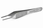 Pinza Adson c/plataforma serrada, punta delicada 1,5mm, largo 12cm.